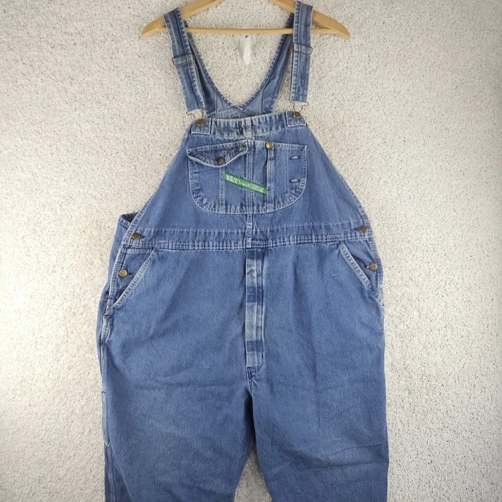 Vintage Key Imperial Denim Carpenter Bibs Overalls Sz 50x30 Ranch Workwear Baggy